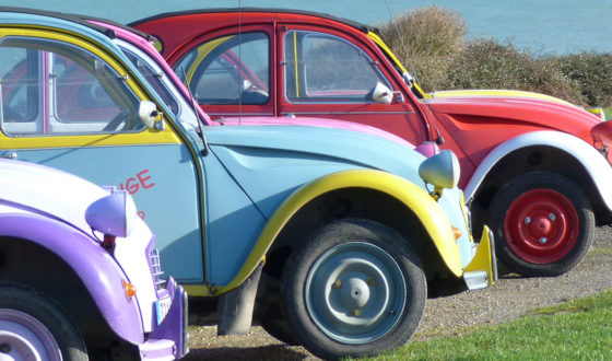 Citroën 2cv cars at Longues-sur-Mer